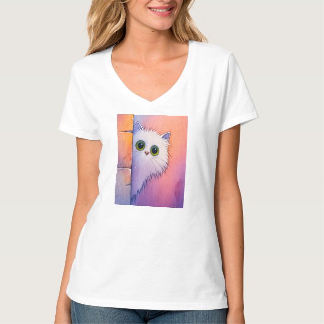 Blush Pink Kitty Whimsical Watercolor Art T Shirt (Framsida)