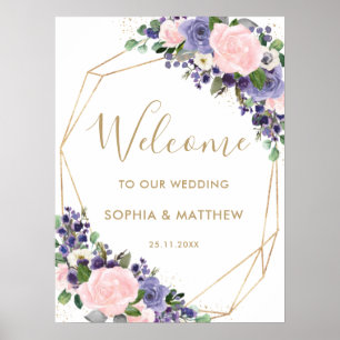 Blush Pink Lavender Floral Wedding Welcome Sign Poster