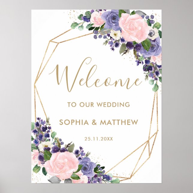 Blush Pink Lavender Floral Wedding Welcome Sign Poster (Framsidan)
