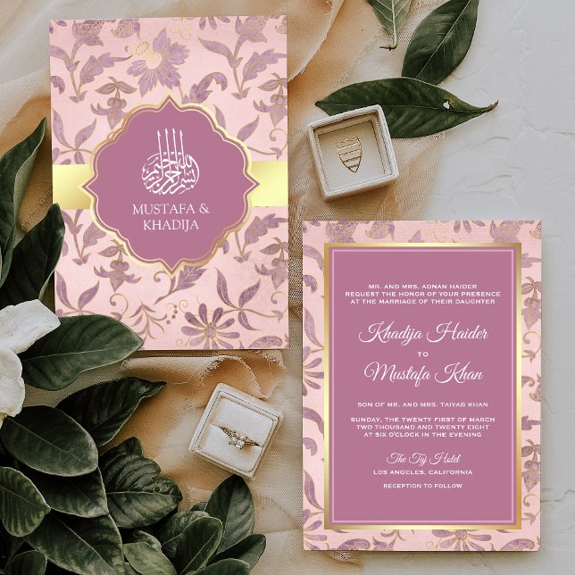 Blush Pink Lavender Gold Floral Muslim Wedding Inbjudningar (Skapare uppladdad)