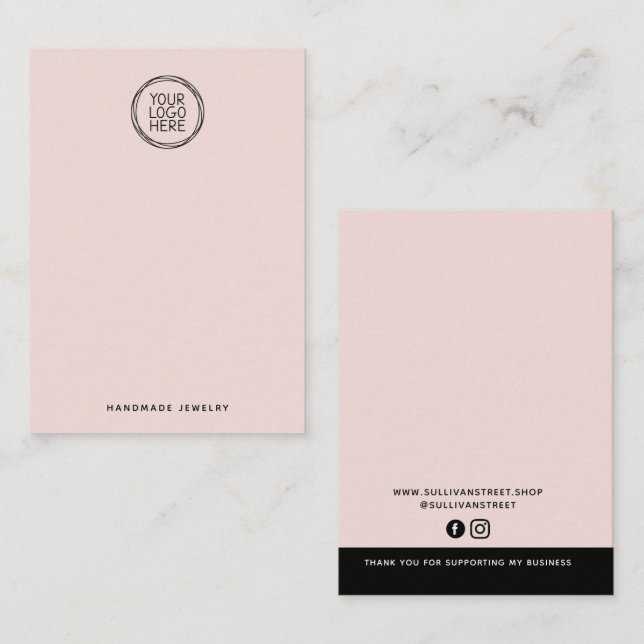 Blush Pink Logo Necklace Earing Display Card (Fram/baksida)
