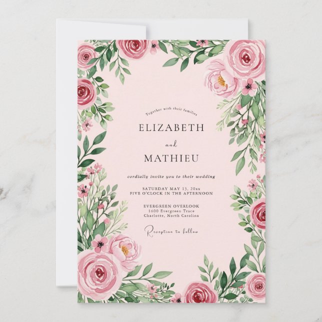 Blush Pink Luminous Botanical Wedding Inbjudningar (Framsida)