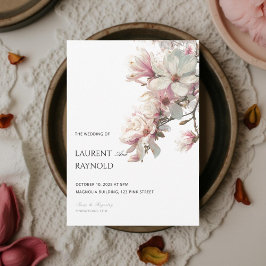 Blush Pink Magnolia Botanical Watercolor Wedding  Inbjudningar