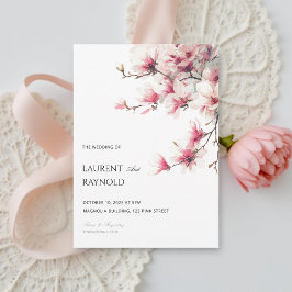 Blush Pink Magnolia Botanical Watercolor Wedding  Inbjudningar