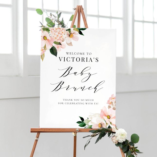 Blush Pink Magnolias Floral Baby Brunch Welcome Poster (Skapare uppladdad)
