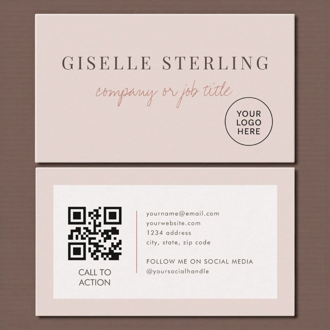 Blush Pink Minimalist Company Logo QR Code Visitkort (Skapare uppladdad)