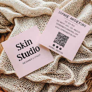 Blush Pink Minimalist Skin Studio Qr Code Fyrkantigt Visitkort