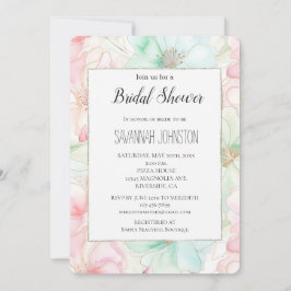 Blush Pink Mint Flowers Bridal Shower Inbjudningar