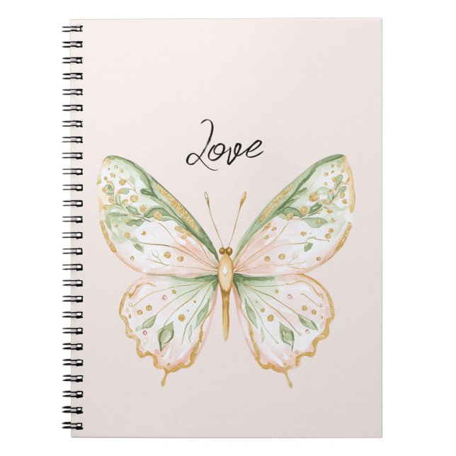 Blush Pink Mint Green Gold Butterfly Love Anteckningsbok (Framsidan)