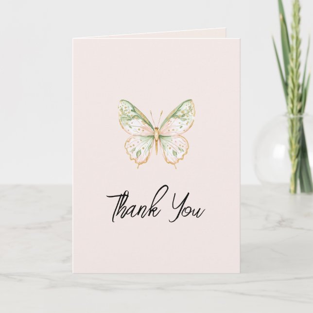Blush Pink Mint Green Gold Butterfly Love Tack Kort (Framsida)