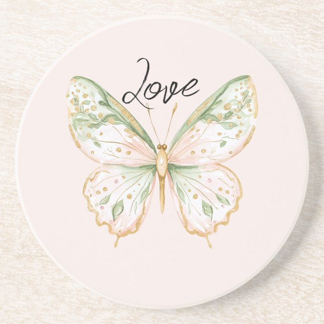 Blush Pink Mint Green Gold Butterfly Love Underlägg (Framsidan)