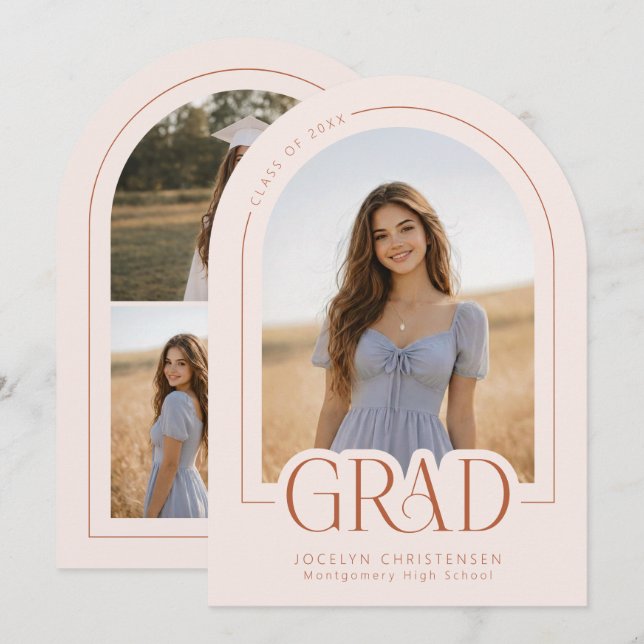 Blush Pink Modern 5 Photo Graduation Announcement Inbjudningar (Fram/baksida)