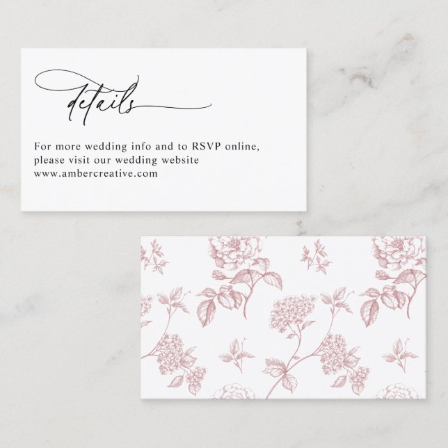 Blush Pink Modern Minimalist Wedding Details Card Visitkort (Fram/baksida)