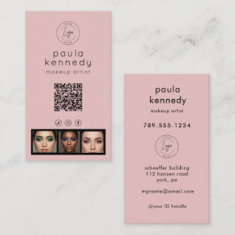 Blush Pink Modern Photo Logo QR Code Visitkort