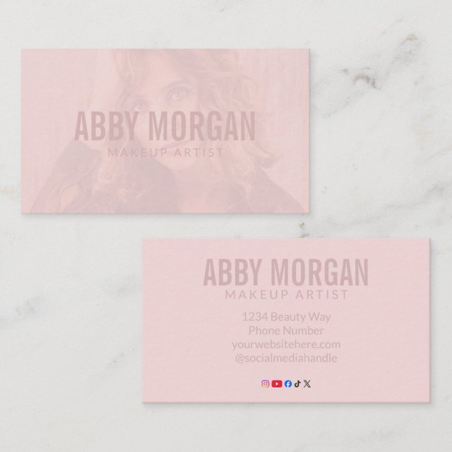 Blush Pink Modern Photo Makeup Business Card Visitkort (Fram/baksida)