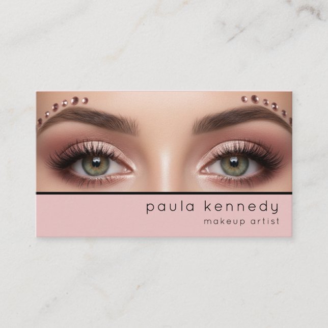 Blush Pink Modern Photo Makeup QR Code Visitkort (Framsida)