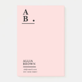 Blush Pink Monogram Modern Design Post-it Block