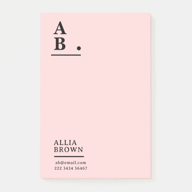 Blush Pink Monogram Modern Design Post-it Block (Framsida)