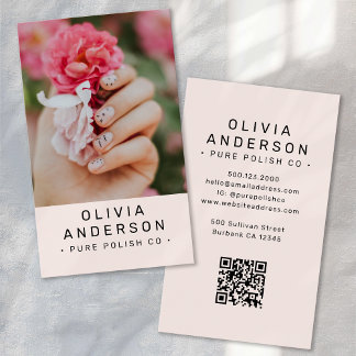 Blush Pink Nail Tech Photo QR Code Visitkort