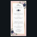 Blush Pink Navy Blue Gold Floral Wedding Meny<br><div class="desc">Elegant navy blue and blush floral wedding menu featuring blue and blush pink flowers and greenery. Matching items available.</div>