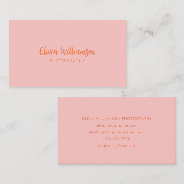 Blush Pink Orange Script Name Minimalist Creative Visitkort (Fram/baksida)