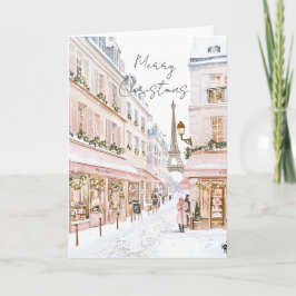 Blush Pink Paris Eiffel Tower Winter Christmas Kort