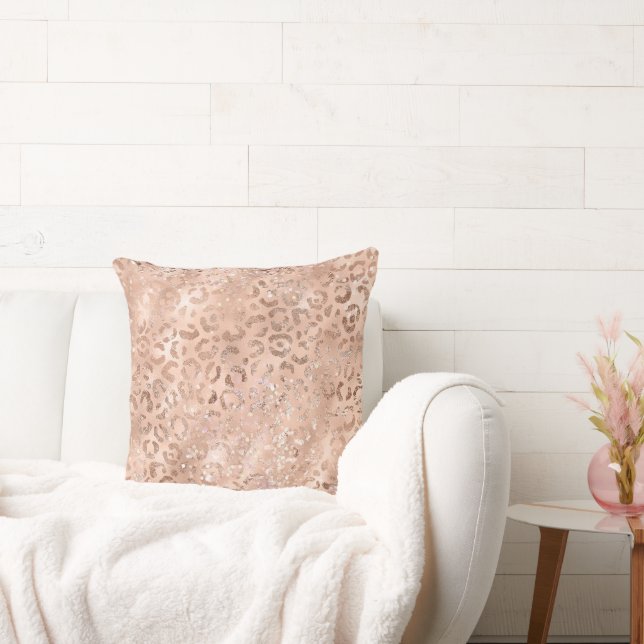 Blush Pink Peach Rose Gold Leopard  Kudde (Soffa)