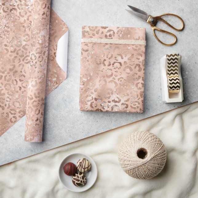 Blush Pink Peach Rose Gold Leopard  Presentpapper (Hantverk)