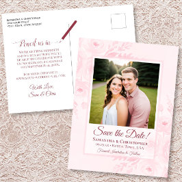 Blush Pink Peonies & Photo Wedding Save the Date Meddelande Vykort