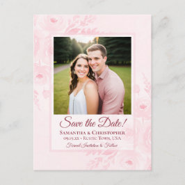 Blush Pink Peonies & Photo Wedding Save the Date Meddelande Vykort