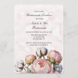 Blush Pink Peony and Cotton Bridesmaids Luncheon Inbjudningar