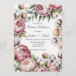Blush Pink Peony and Cotton Wedding Celebration Inbjudningar
