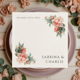 Blush Pink Peony Coral Elegant Floral Wedding Pappersservett