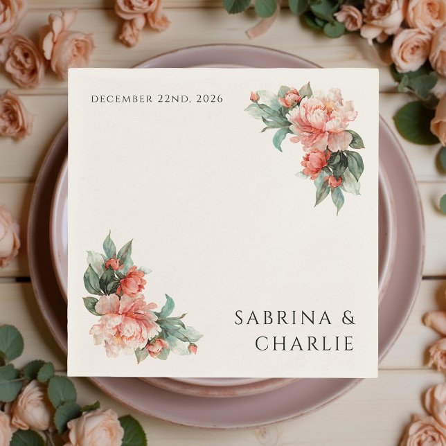 Blush Pink Peony Coral Elegant Floral Wedding Pappersservett (Skapare uppladdad)