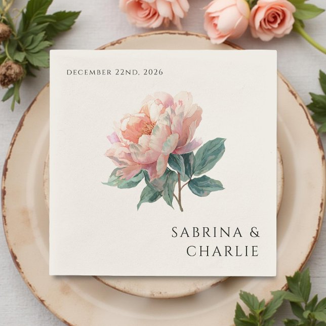 Blush Pink Peony Elegant Floral Wedding Pappersservett (Skapare uppladdad)