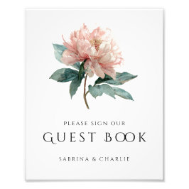 Blush Pink Peony Floral Wedding Guest Book Sign Fototryck
