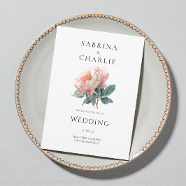 Blush Pink Peony Flower Elegant Botanical Wedding Inbjudningar