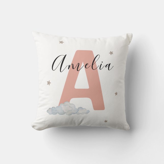 Blush Pink Personalized Baby Name Pillow Custom Kudde (Framsida)