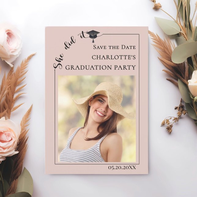 Blush Pink Photo Graduation Party Save the Date Spara Datumet (Skapare uppladdad)