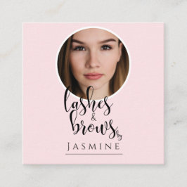 Blush Pink Photo Lashes & Brows QR Code Square Fyrkantigt Visitkort
