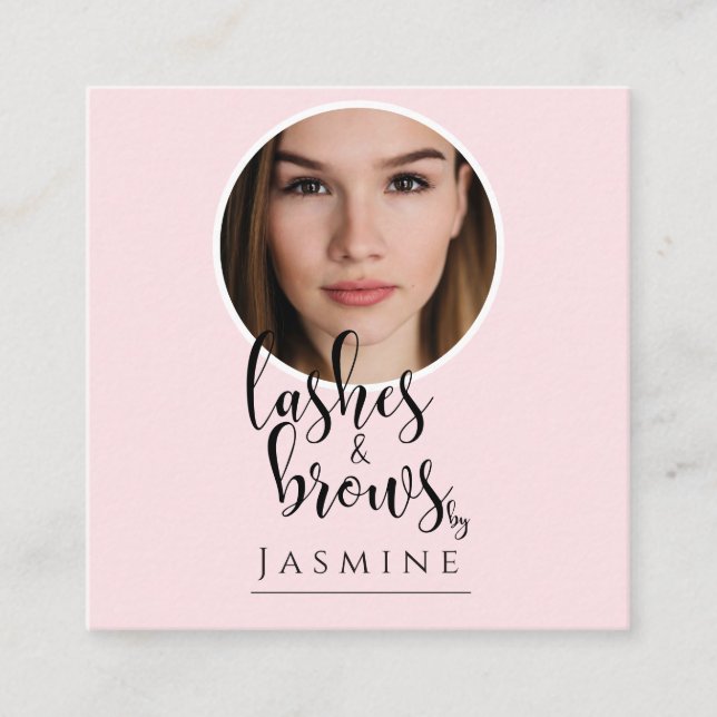 Blush Pink Photo Lashes & Brows QR Code Square Fyrkantigt Visitkort (Framsida)