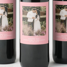Blush Pink Photo Thank You Wedding Vinflaska Etikett