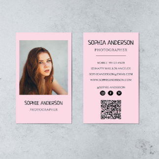 Blush Pink Photographe Photo with QR Code Visitkort