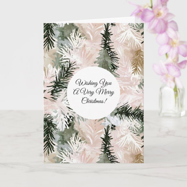 Blush Pink Pine Green Christmas Tree Branches Kort (Orkide)
