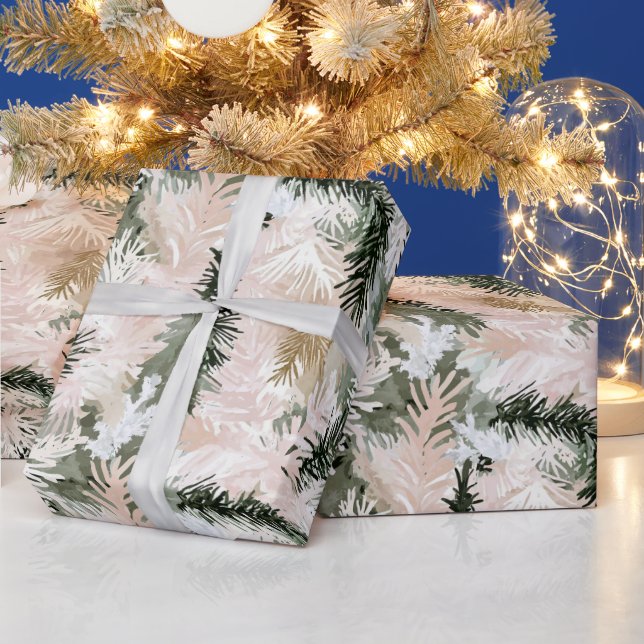 Blush Pink Pine Green Christmas Trees Presentpapper (Helgdagar)