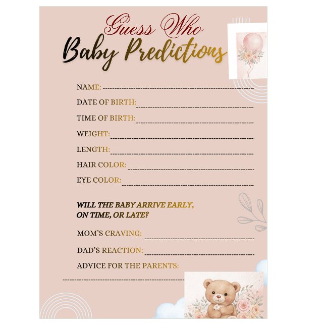 Blush pink  Playful Baby Shower Predictions game (Skapare uppladdad)