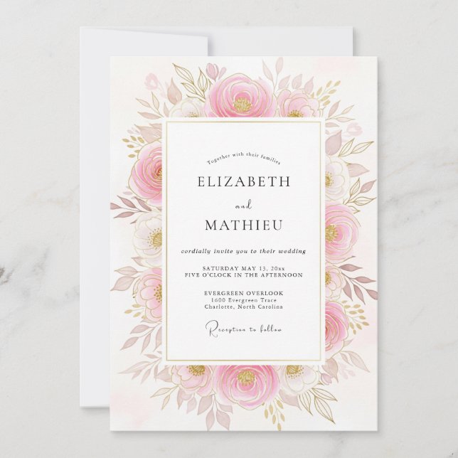 Blush Pink Poetic Botanical Wedding Inbjudningar (Framsida)