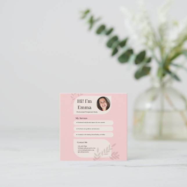 Blush Pink Postpartum Doula Professional Design Fyrkantigt Visitkort (Stående Fram)