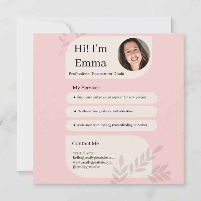 Blush Pink Postpartum Doula Professional Design Julkort (Framsida)