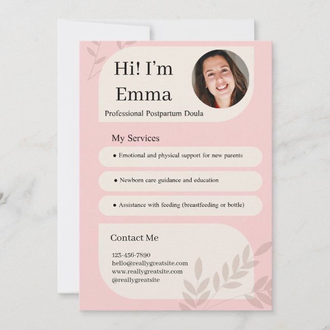 Blush Pink Postpartum Doula Professional Design Julkort (Framsida)